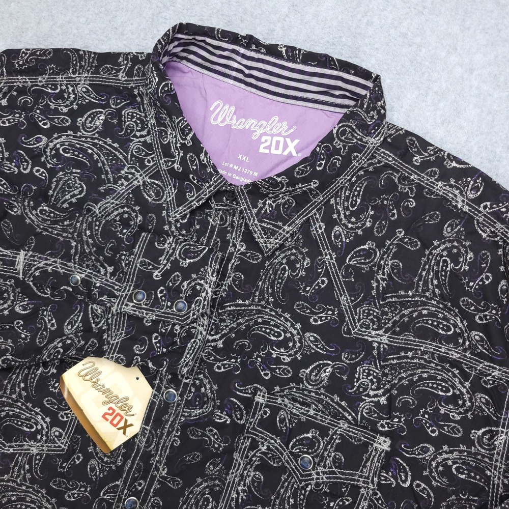 Wrangler 20X Perarl Snap Shirt Men's XXL Black Paisley Print Long‎ Sleeve New